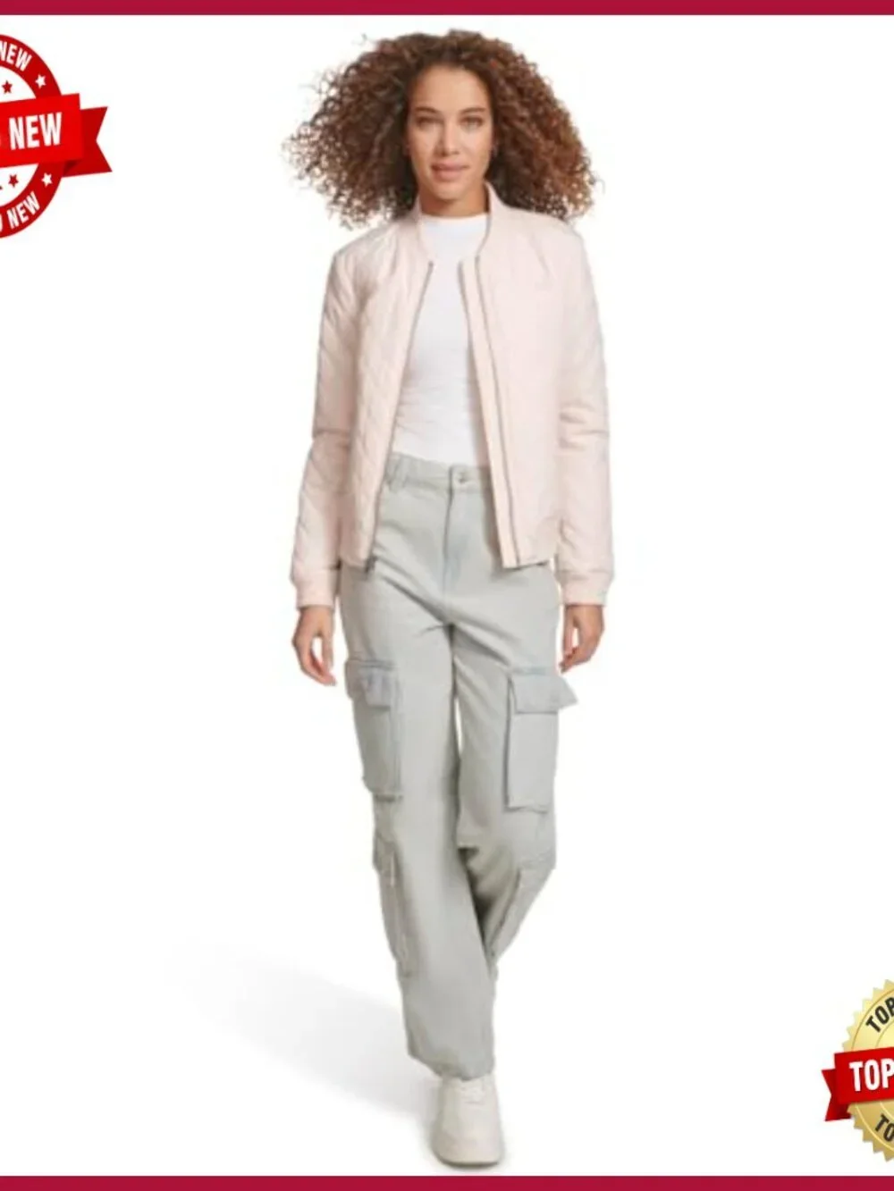 Sherpa-Lined Diamond Quilted Bomber Jacket with Front Pockets